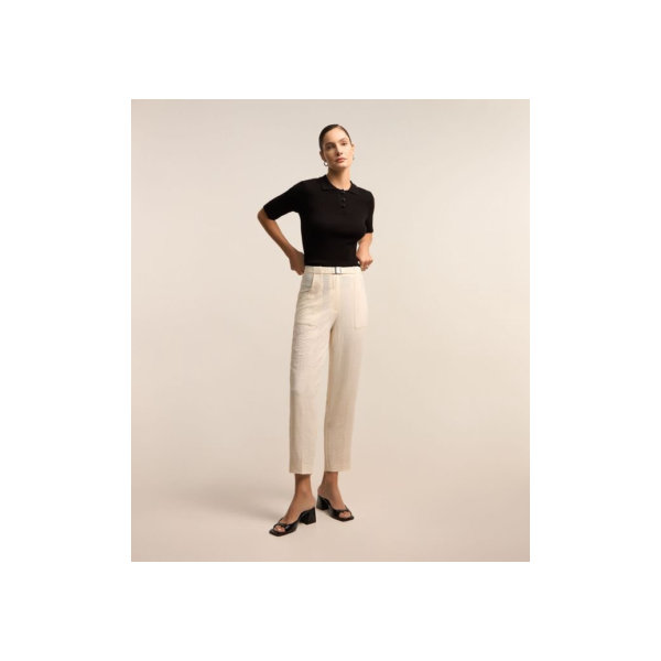 Calça Cenoura em Crepe Airflow com Cinto Elástico Bege
