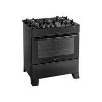 Fogão Atlas 5 Bocas preto Mônaco Top Glass com Acendimento automático - Bivolt