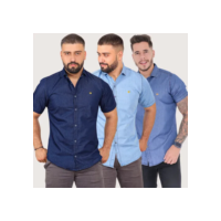 Kit 3 Camisa Social Masculina Jeans Manga Curta Importada