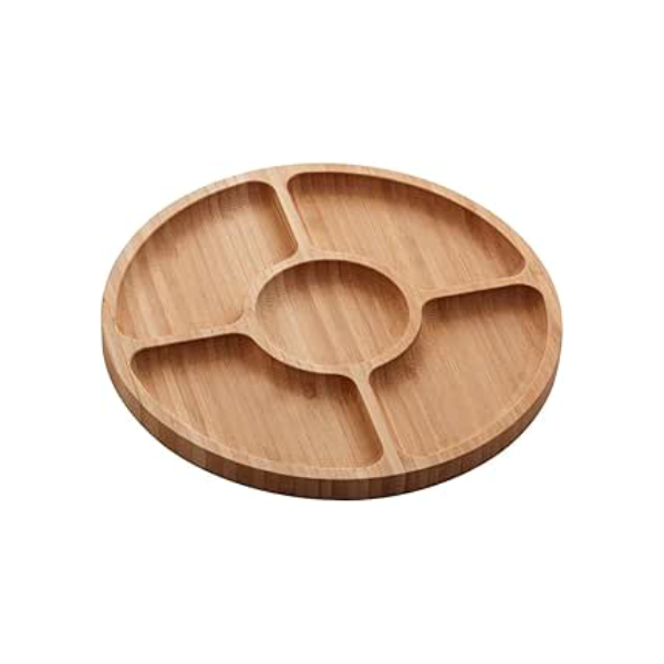 LYOR - Petisqueira de Bambu com 5 Divisórias Round 25cm x 25cm x 1,6cm