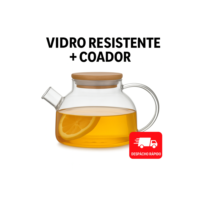 Chaleira Bule de Vidro Borossilicato 1L com Tampa de Bambu e Coador Infusor de Inox
