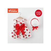 Lindo Vestido De Princesa Com Estampa De Morango Para Bebês Meninas – Roupa De Aniversário Perfeita Um Ano , Moda Elegan
