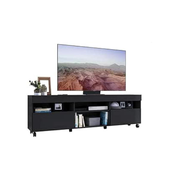Rack Tv 65" com Rodízios e 2 Portas Paris Multimóveis Preto