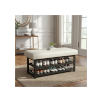 Banco De Entrada Estofado Sapateira Hall Luxo Prateleiras - Branco