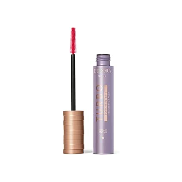 EUDORA GLAM SOUL MÁSCARA CÍLIOS TURBO ULTRA RESISTENTE 10g - Volume e Definição - Pantenol - Resistência à Água e Suor - 11h de Duração - Preta