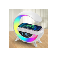 Caixa De Som Led Luminária Bluetooth Alto Falante Carregador Sem Fio Lâmpada Mesa RGB Alarme Relógio
