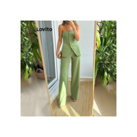 Lovito Elegante Conjunto Feminino com Calça Lisa com Botão e Fenda Frontal LNL40078