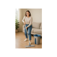 Rodo Flat Mop com Balde Lava e Seca + 2 Refis | Esfregão Mop 360° com Microfibra | Balde com Separador | Limpeza para Piso Frio e Madeira