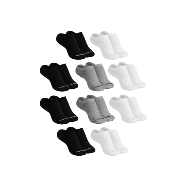 MASH Kit 10 Pares Meia Soquete Invisível Cano Baixo Algodão Respirável, 4 Brancas - 2 Cinzas - 4 Pretas, 34-38