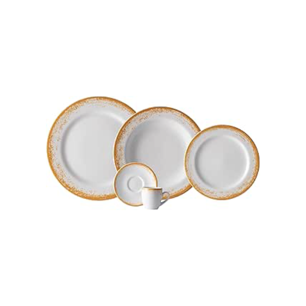 Serviço de Jantar e Café 20 Peças em Porcelana, Decoração Névoa Mostarda, Porcelana Schmidt