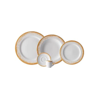 Serviço de Jantar e Café 20 Peças em Porcelana, Decoração Névoa Mostarda, Porcelana Schmidt