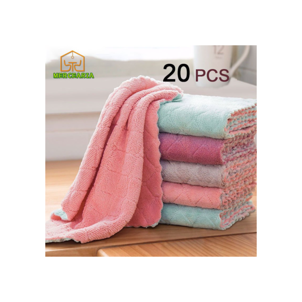 20 pcs Pano Absorvente Anti Óleo Para Cozinha / Pano De Microfibra / Toalha De Limpeza De Veludo Cozinha /Toalha De Mesa