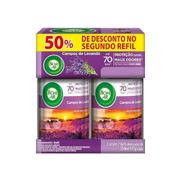 Aromatizador de Ambiente Bom Ar Automático Aerossol Freshmatic Refil na 2ª Unidade Campos de Lavanda