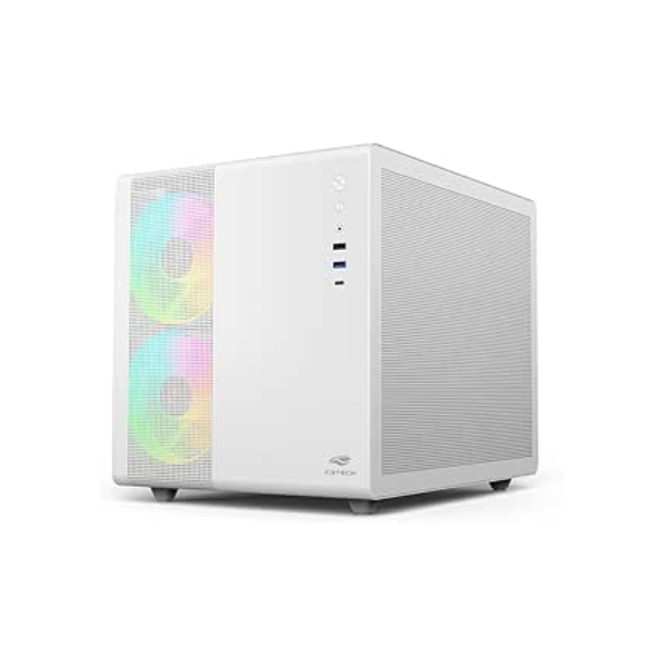 Gabinete AQUARIUS Gamer C3Tech MT-G710WH Branco Lateral de vidro temperado USB 2.0, 3.0 e USB-C Conector P2 para Audio e Microfone Comporta até 7 coolers Fan