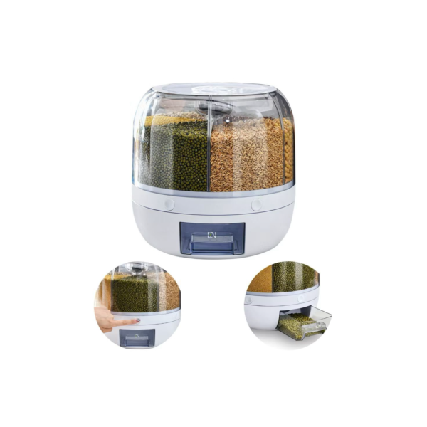 Dispenser Giratório Organizador de Alimentos com 6 Compartimentos para Grãos, Cereais Luxo