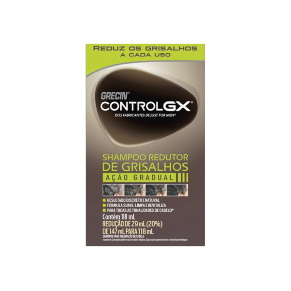 Grecin Control GX Shampoo, Redutor de Grisalhos, Ação Gradual, Aparência Natural, Para Todas as Tonalidades de Cabelo, 118ml