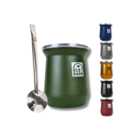 Kit 1 Cuia Térmica Parede Dupla De Alumínio 1 Bomba De Chimarrão Tereré Inox Filtro Redondo 19cm Old Barn