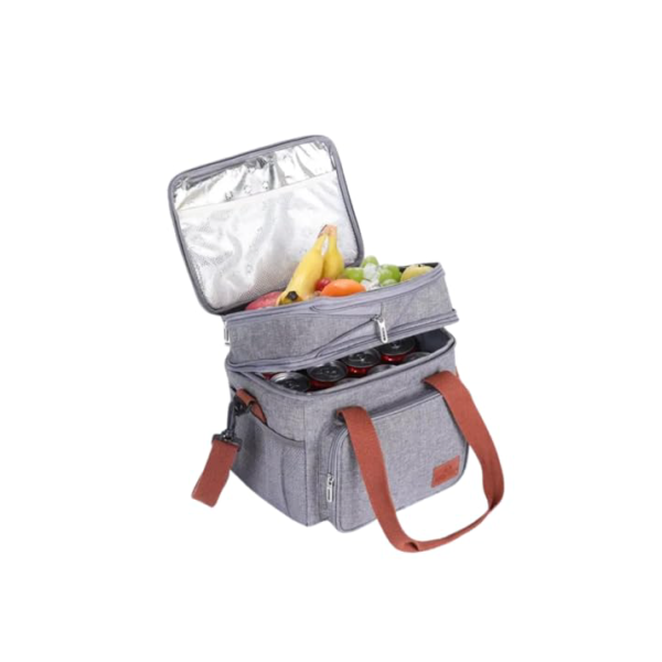 Bolsa Térmica Marmita Lancheira Grande Espaçosa Dois Compartimentos Alça Ajustável Unissex Lanches Trabalho Passeio praia piscina bebidas super discreta premium (cinza)