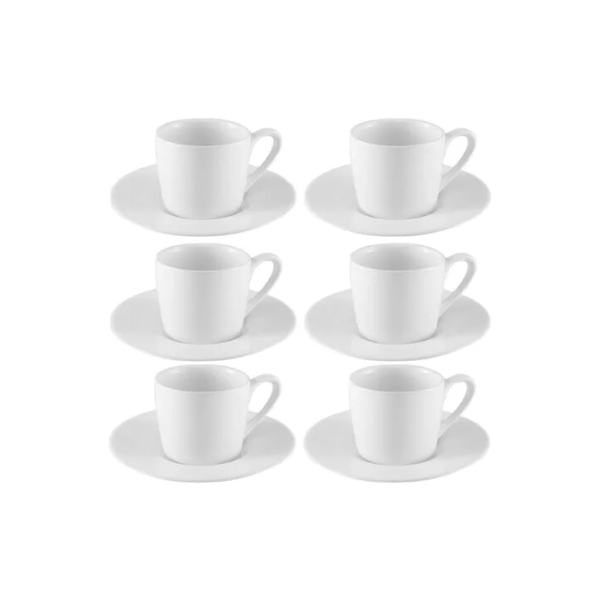 Jogo Xícaras Café Com Pires Porcelana Branca 12 Peças
