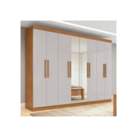 Guarda-roupa Casal Easy Slim 8 Portas Com Espelho Amendoa Clean/Off White