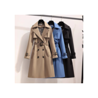 Moda Coreana Vintage Casaco Solto Mola De Outono Pólo De Manga Longa Duplo Peito Alto Midi Windbreaker