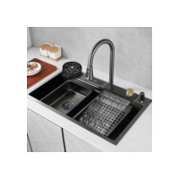 Kit Cuba Cozinha Gourmet Aço Inox C/ Torneira Flexível Preto