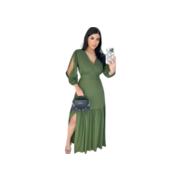 Vestido Longo Babado Fenda Manga 3/4 Evangélico Elegante