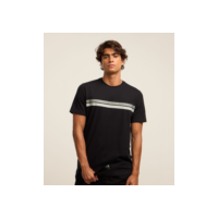 Camiseta Regular em Algodão com Listras Preto