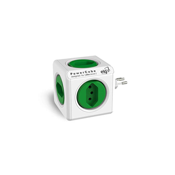 ELG, PWC-R5, PowerCube, Multiplicador 5 Tomadas, Disjuntor Integrado de 10A, Filtro de Linha com Protetor de Surto, Bivolt, Branco e Verde