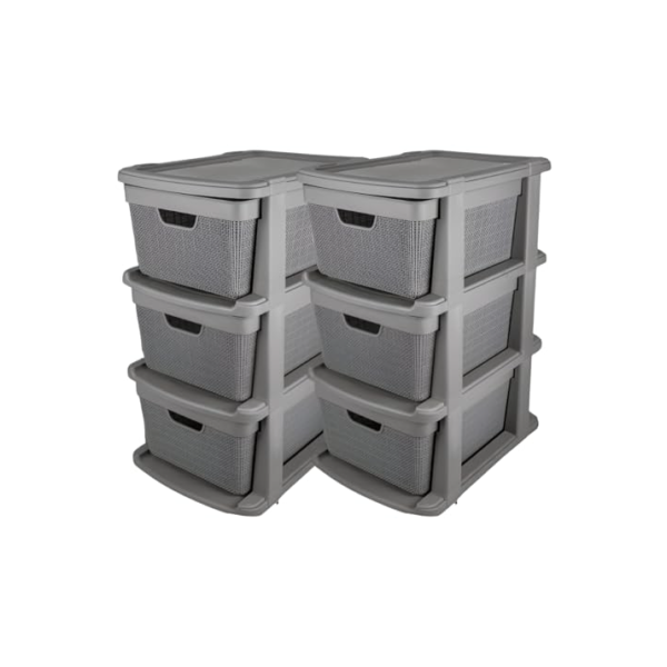 Kit 2 Gaveteiro Organizador Grande de Chão 15 Litros com 3 Gavetas em Plástico Juta (2 Cinza)