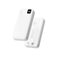 Basike Power Bank, Carregador Portátil Universal 20000mAh, USB-A(até 22.5W)+USB-C(até PD20W), com 2 Cabos Integrados (USB-C, Lightning) Carregamento Rápido, Led Indicador de Bateria (Branco)