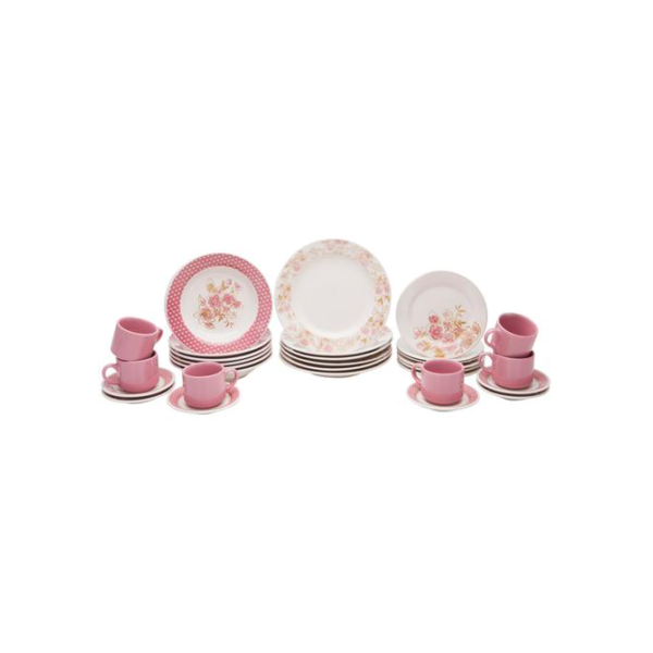 Aparelho de Jantar Chá 30 Peças Biona - Cerâmica Redondo Rosa Donna AE30-5160