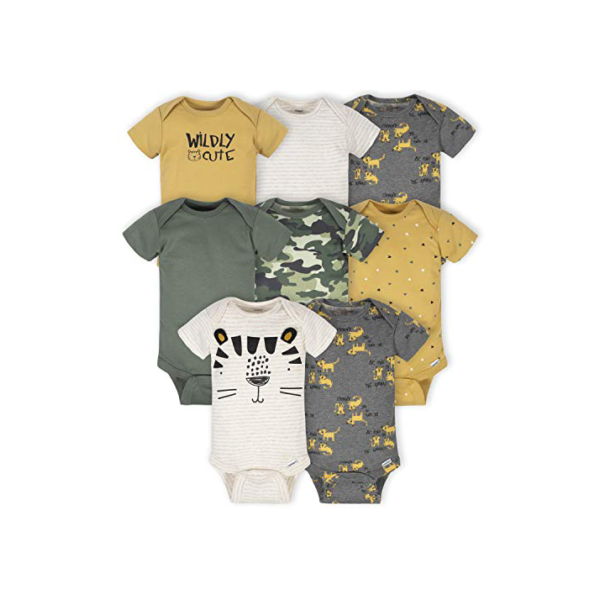 Gerber Bodies de manga curta para bebês meninos, pacote com 8, Verde tigre, 3-6 Months