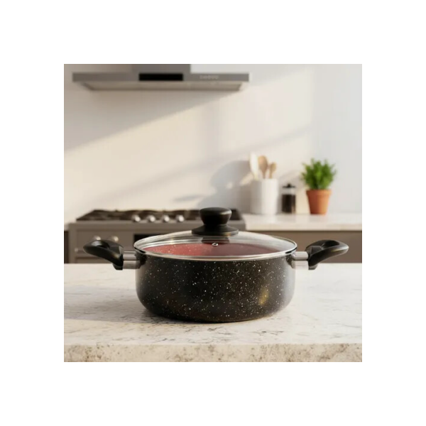 Panela Caçarola 20cm Revest. Cerâmica Tampa Vidro Dubai Preto