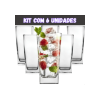 Jogo de Copos de Vidro 320ml Quadrado Texas Miami Bali para Suco Agua Refrigerante