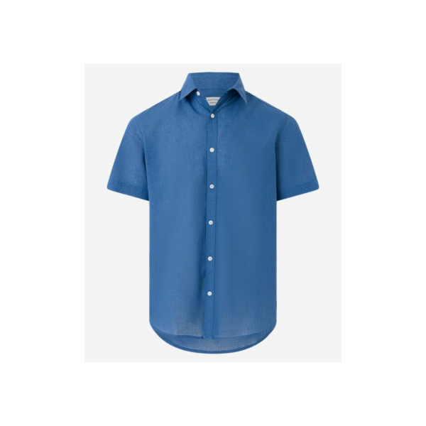 Camisa em Voal com Colarinho e Botões Frontais Azul