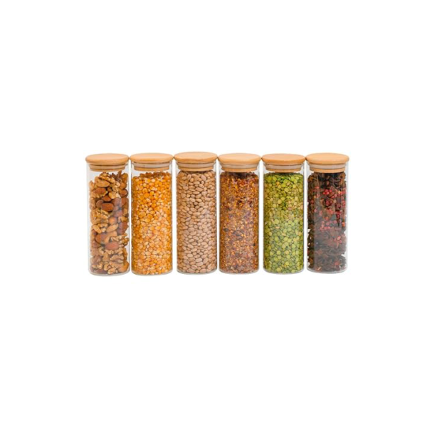 Kit 6 potes de vidro 450ml com tampa de bambu herméticos redondos - Tüd