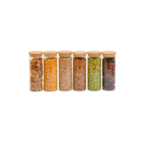Kit 6 potes de vidro 450ml com tampa de bambu herméticos redondos - Tüd