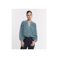 Camisa em Chiffon com Abotoamento e Textura Devorê com Pelinhos Verde Água