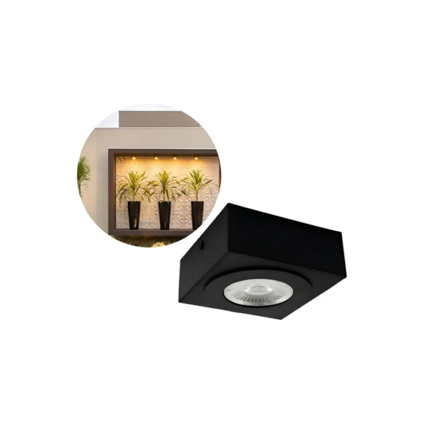 Spot Sobrepor Slim Teto Beiral 5w Preto Externo Interno Estrutura Preto Led Quente