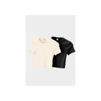 Kit Com 2 Blusas Femininas Cropped Em Ribana