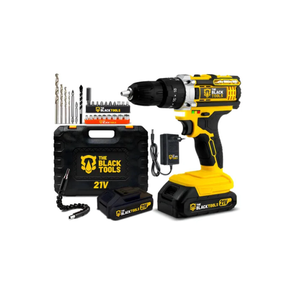 Parafusadeira Furadeira De Impacto The Black Tools Profissional TB-21PX 2 Baterias Com Maleta 60Hz Amarelo