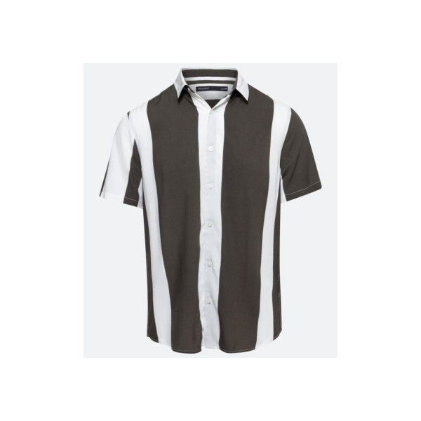 Camisa Slim Manga Curta em Viscose Cinza