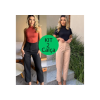 Kit 2 Calça Alfaiataria elegante bloguerinha Moda Feminino Cintura  alta Preta e  Bege Social