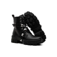 Bota Coturno Tratorado Feminino Tira Removível Com Spike Piramide