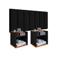 Conjunto Cabeceira Casal Modulada 140cm com Kit de Mesa de Cabeceira Suspenso com Porta Celular (Preto - Preto/Cinamomo)