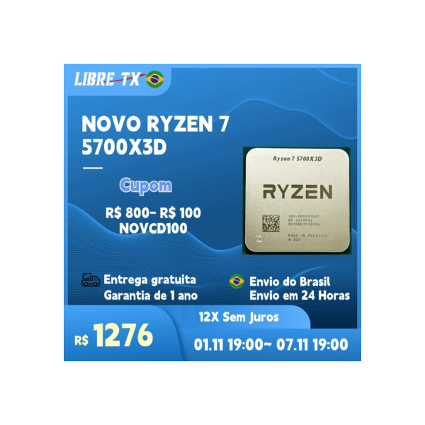 Processador RYZEN 7 5700X3D Cpu Socket AM4 Novo Stock no brasil