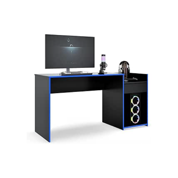 Mesa para Computador Pc Gamer Com Gaveta Nicho Escrivaninha Eros (Preto/Azul)