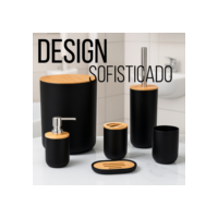 Kit Banheiro Conjunto 6/4 /2 Peças Completo Lixeira Tampa Basculante Bambu Lavabo Escova Sanitária