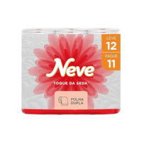 Neve Papel Higiênico Toque de Seda Folha Dupla, 30m, Leve 12 Pague 11 Rolos
